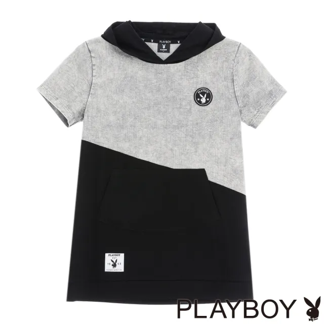 【PLAYBOY】竹節刷色連帽長上衣(深灰色)