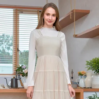 【H2O】透膚蕾絲木耳邊長袖上衣(#5671003 內搭上衣、長袖上衣 米白/淺藍)