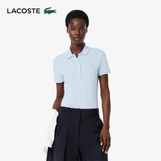 【LACOSTE】女裝-L.12.D 修身彈性迷你網眼短袖Polo衫(淺藍色)