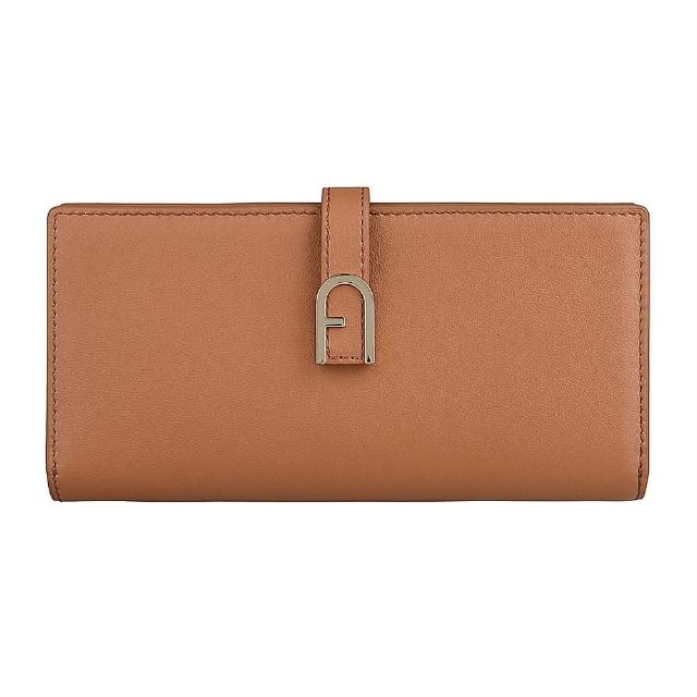 【FURLA 芙拉】FURLA Flow拱門LOGO小牛皮7卡釦式對折長夾(白蘭地褐)