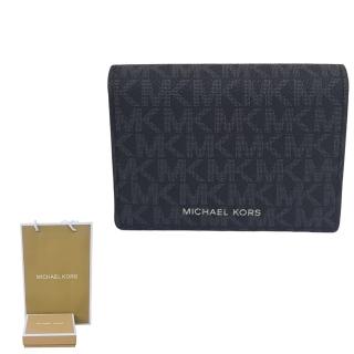【Michael Kors】MK 防刮滿版LOGO黑短夾(贈原廠紙盒紙袋/七夕情人節)