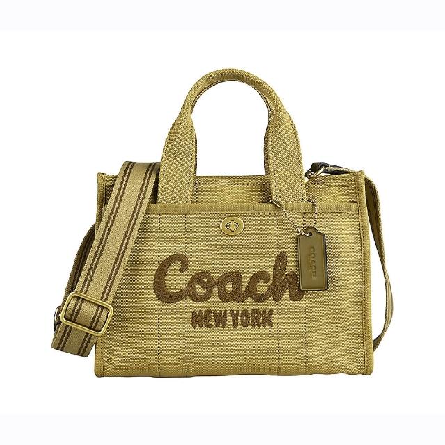 【COACH】COACH Cargo 26刺繡字LOGO帆布拉鍊手提/斜背兩用托特包(風衣米棕)