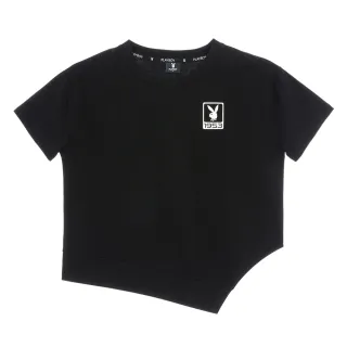 【PLAYBOY】休閒不對稱下擺短版T-SHIRT(黑色)