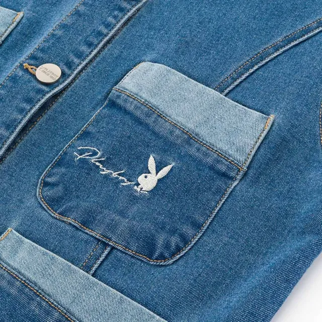 【PLAYBOY】撞色可拆式領片丹寧背心(牛仔藍)