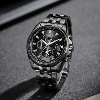【CITIZEN 星辰】型男光動能全球電波萬年曆世界時區腕錶 黑 44mm(AT9127-80E)