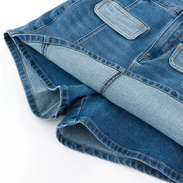 【PLAYBOY】撞色袋邊刷色丹寧褲裙(牛仔藍)