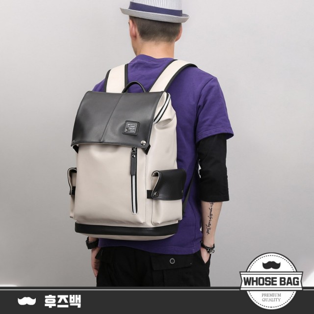 【WHOSE BAG】母親節禮物 大容量拼接色皮革後背包 NO.WBOM052(男後背包 女後背包 筆電後背包)