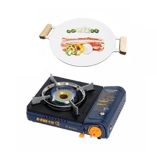 【卡旺】雙安全卡式爐+韓式陶瓷平面烤盤33cm(K1-A005D+IH-33)