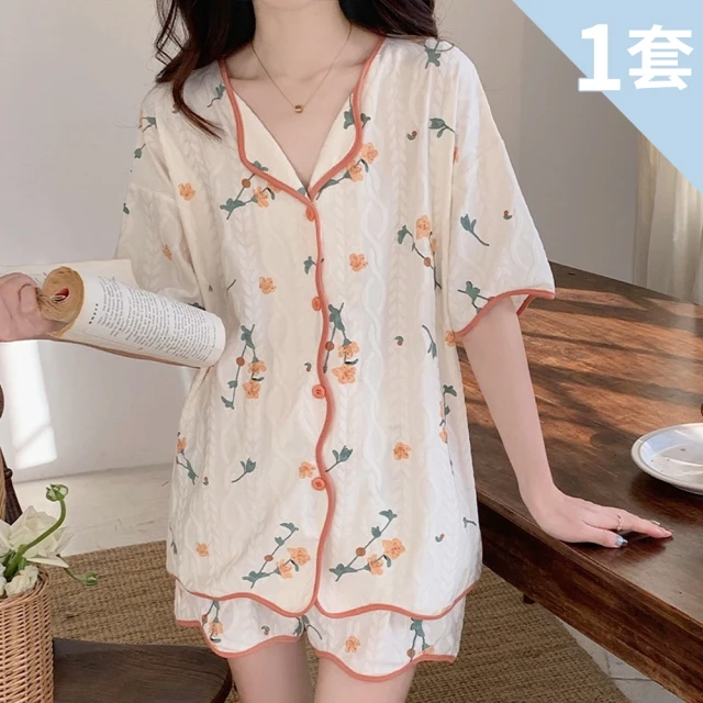 Chic Chic 琪琪 1套組-趣味小熊棉質翻領居家套裝(