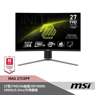 【MSI 微星】MAG 27C6PF 27型 電競顯示器(FHD/VA/180Hz/DP+HDMI/1500R曲度/HDR Ready)