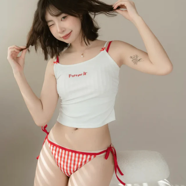 SeasonsBikiniSeasonsBikini 格紋小背心三件套泳衣-357(紅色格紋泳衣三件套泳衣兩件式)