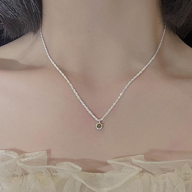 【LEEHER】母親節禮物 吊飾/鎖骨鏈/925純銀項鍊/項鍊/送女生/生日禮物/滿天星項鍊/項鍊女/ins風/綠鋯石/