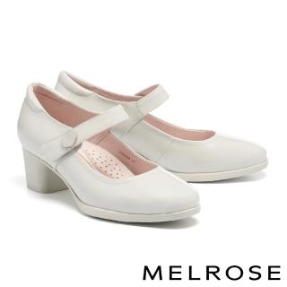 【MELROSE】美樂斯 雲朵後跟 復古典雅全真皮瑪莉珍高跟鞋(灰)