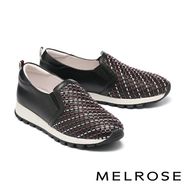 【MELROSE】美樂斯 日常美學編條牛皮厚底休閒鞋(黑)