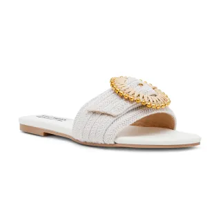 【steve madden】MOYRA 編織珠珠圓飾扣拖鞋(白色)