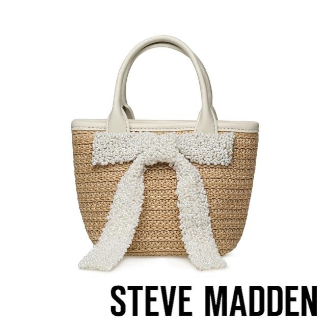 【steve madden】珠珠蝴蝶結草編手提包 BBOWW(白色)