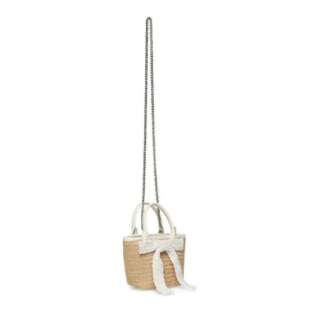 【steve madden】珠珠蝴蝶結草編手提包 BBOWW(白色)