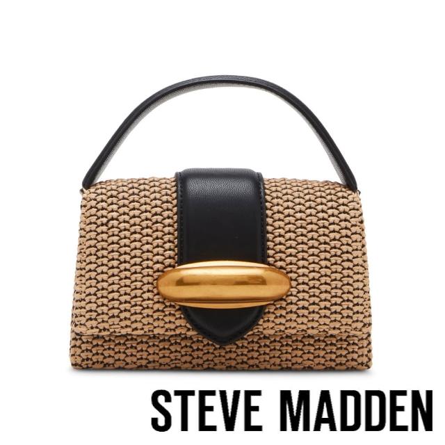 【steve madden】草編金扣手提斜背包 BMISHELL(黑色)