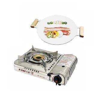 【卡旺】不鏽鋼雙安全卡式爐+韓式陶瓷平面烤盤33cm(K1-A003SD+IH-33)