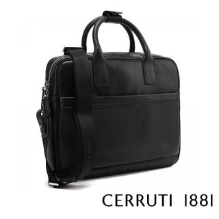 【Cerruti 1881】限量2折 義大利原裝進口 頂級小牛皮公事包肩揹包 全新專櫃展示品(黑色 CECA03325M)
