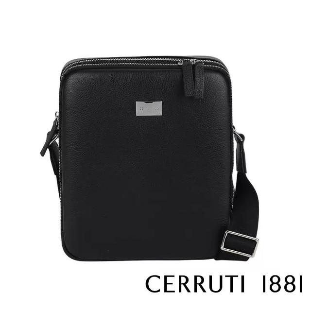 【Cerruti 1881】限量2折 義大利原裝進口 頂級小牛皮肩背包斜背包 全新專櫃展示品(黑色 CEBO06588M)
