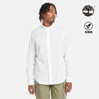 【Timberland 官方旗艦】男款白色彈性府綢長袖襯衫(A2ANC100)