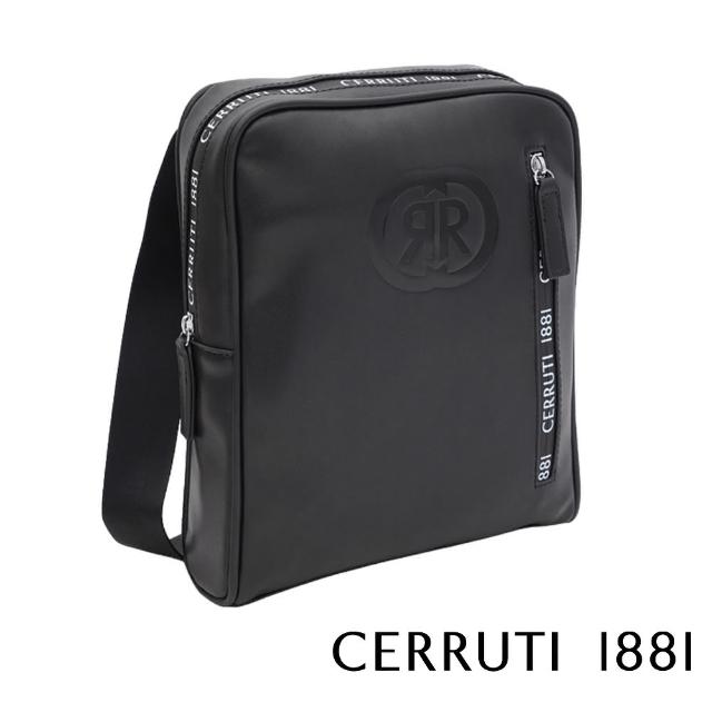 【Cerruti 1881】限量2折 義大利原裝進口 頂級皮革肩背包側背包 全新專櫃展示品(黑色 CEBO06040P)