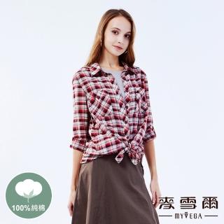 【MYVEGA 麥雪爾】純棉經典格紋長版襯衫-紅