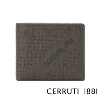 【Cerruti 1881】限量2折 義大利原裝進口 頂級十字紋小牛皮6卡短夾 全新專櫃展示品(灰色 CEPU05919M)