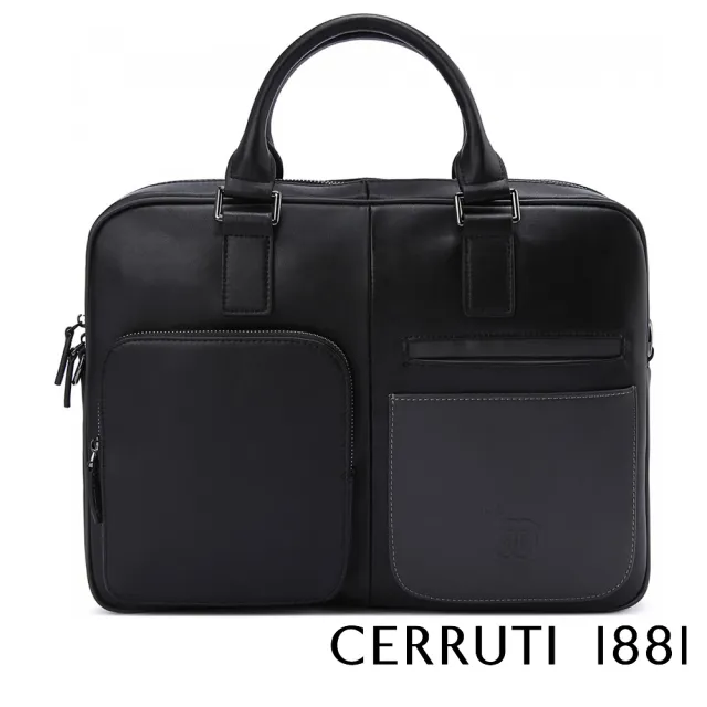 【Cerruti 1881】限量2折 義大利原裝進口 頂級小牛皮公事包/斜背包 全新專櫃展示品(黑色 CECA05646M)