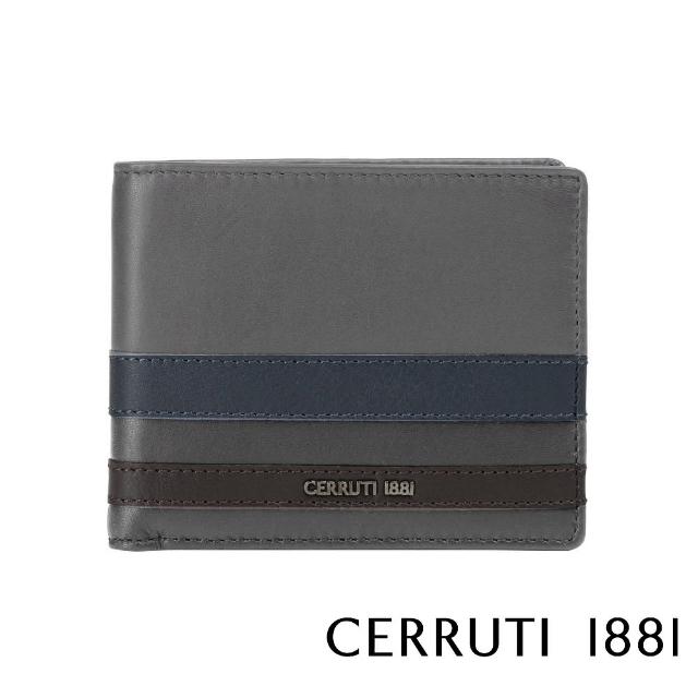 【Cerruti 1881】限量2折 義大利頂級小牛皮4卡零錢袋短夾皮夾 5693M 全新專櫃展示品(灰色 贈禮盒提袋)