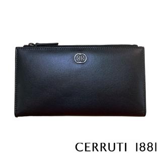 【Cerruti 1881】限量2折 義大利原裝進口 頂級小牛皮女用長夾皮夾 6327M 全新專櫃展示品(黑色 贈禮盒提袋)