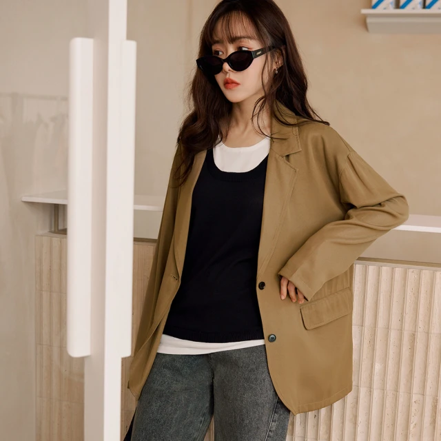 創翊韓都 正韓外套 方領切線西裝外套YAB1014-創翊韓都