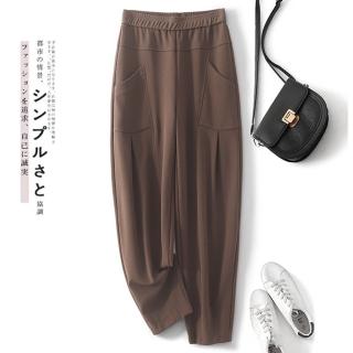 【ACheter】鬆緊高腰寬鬆燈籠顯瘦百搭洋氣闊腿長褲#124472(黑/咖)