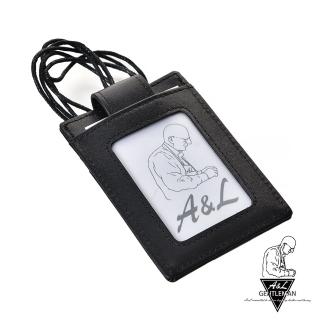 【A&L 紳士館】真皮油臘牛皮防盜刷RFID證件卡套/工作證套V8098(經典黑)