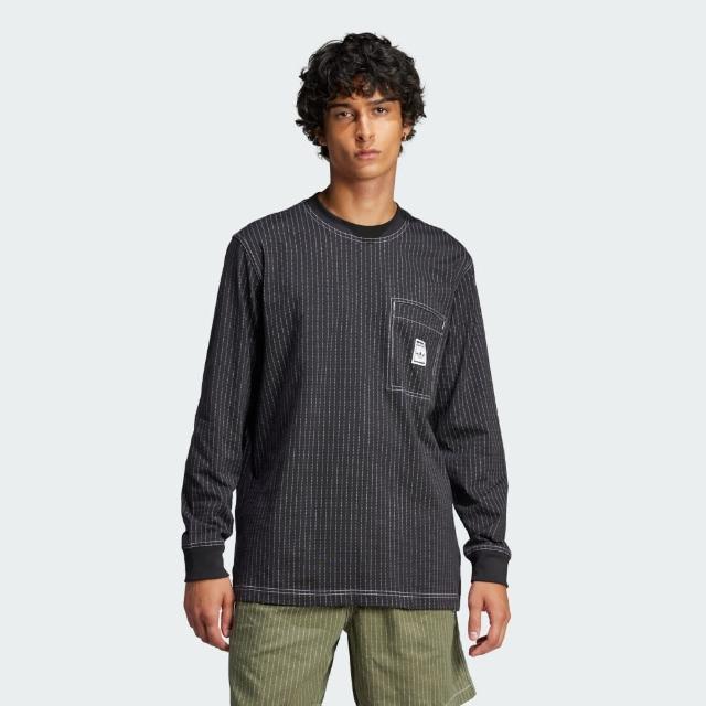 【adidas 愛迪達】長袖上衣 男 大學T 三葉草 亞規 WABASH LS T 黑白 JP4479