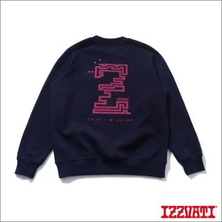 【IZZVATI】拼接版貪食蛇長T-深藍/米白(刺繡大學T)