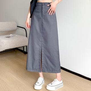 【綻放】素色高腰遮肉顯瘦鬆緊腰A字裙寬鬆半身裙西裝裙中長裙-共2色-30048(M-2XL可選)