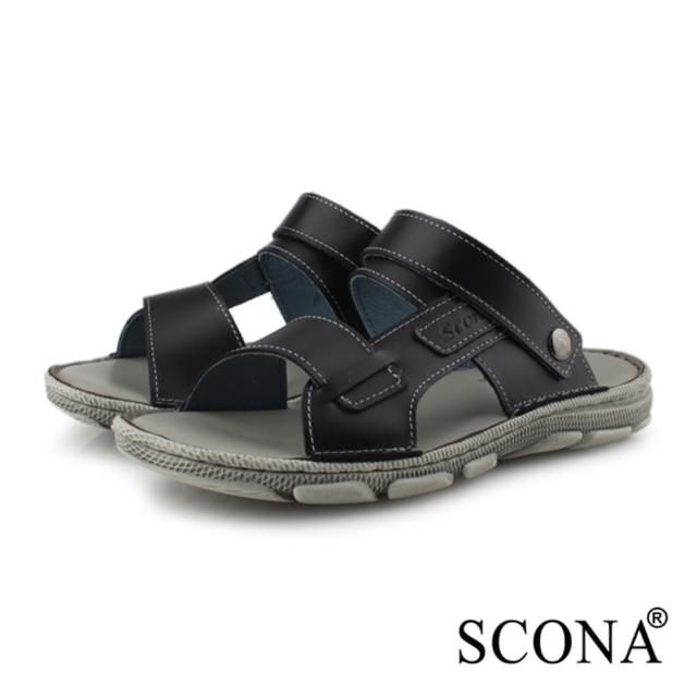 【SCONA 蘇格南】全真皮 輕量休閒舒適涼鞋(黑色 1758-1)