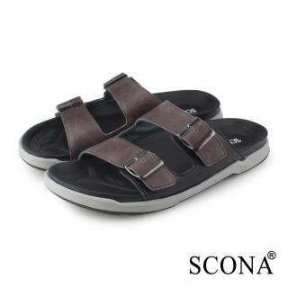 【SCONA 蘇格南】全真皮 樂活休閒撞色涼拖鞋(灰色 1761-1)
