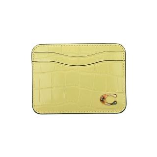 【COACH】立體C LOGO鱷魚紋皮革雙面名片/票卡夾(芥末綠)