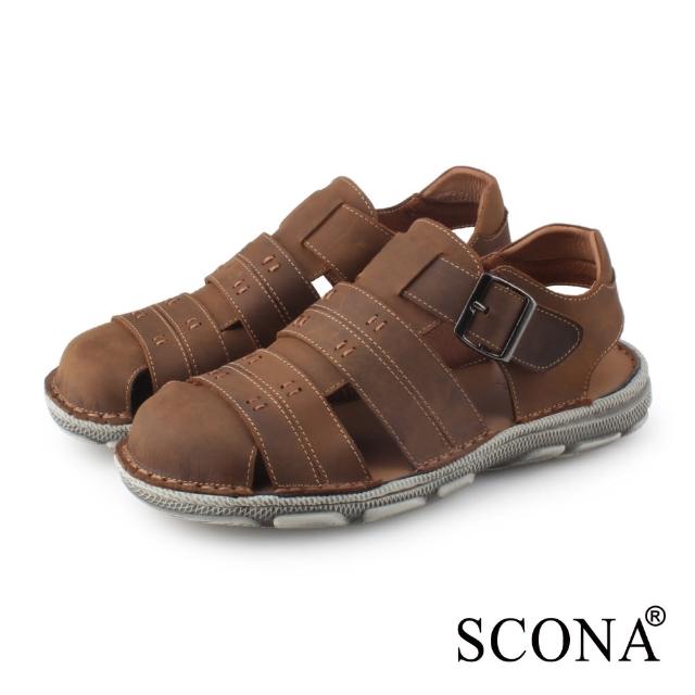 【SCONA 蘇格南】全真皮 輕量舒適休閒涼鞋(咖色 1759-2)