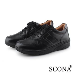 【SCONA 蘇格南】全真皮 輕量樂活舒適健走鞋(黑色 1296-1)