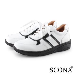【SCONA 蘇格南】全真皮 輕量樂活舒適健走鞋(白色 1296-2)