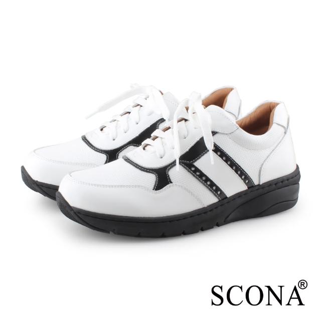 【SCONA 蘇格南】全真皮 輕量樂活舒適健走鞋(白色 1296-2)