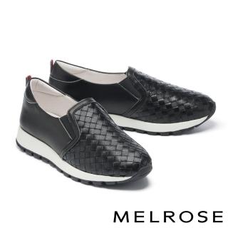 【MELROSE】美樂斯 率性潮感編織造型全真皮厚底休閒鞋(黑)
