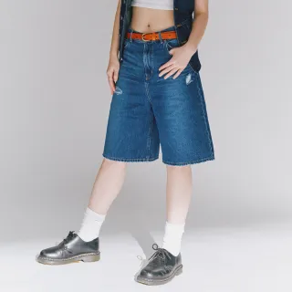 【SOMETHING】女裝 寬鬆五分丹寧短褲(酵洗藍)
