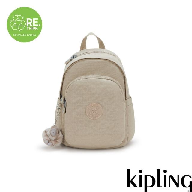 【KIPLING】米色老花拉鍊式小巧收納後背包-DELIA MINI