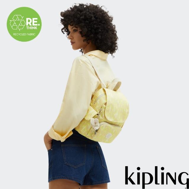 【KIPLING】『猴子包』（網路獨家款）沙灘棕櫚印花拉鍊掀蓋後背包-CITY PACK MINI