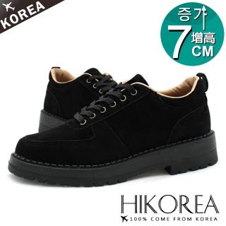 【HIKOREA】正韓製。增高7CM素面麂皮拼接綁帶微跟休閒鞋/韓國空運/正裝 厚底 男皮鞋(73-352黑/現貨)